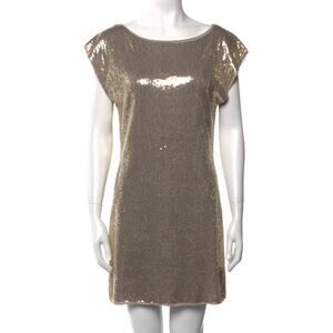 Alice + Olivia Gold Sequin Shift Dress Size M Back Keyhole.